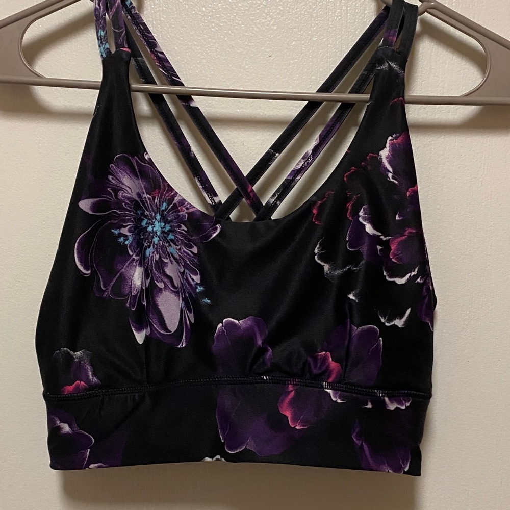 Athletic Works Black and Purple Floral Sports Bra